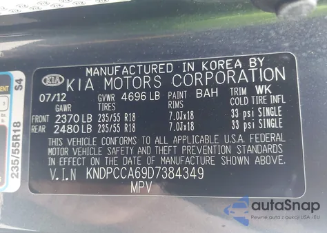 2013 Kia Sportage Sx z USA, uszkodzony, nr VIN KNDPCCA69D7384349